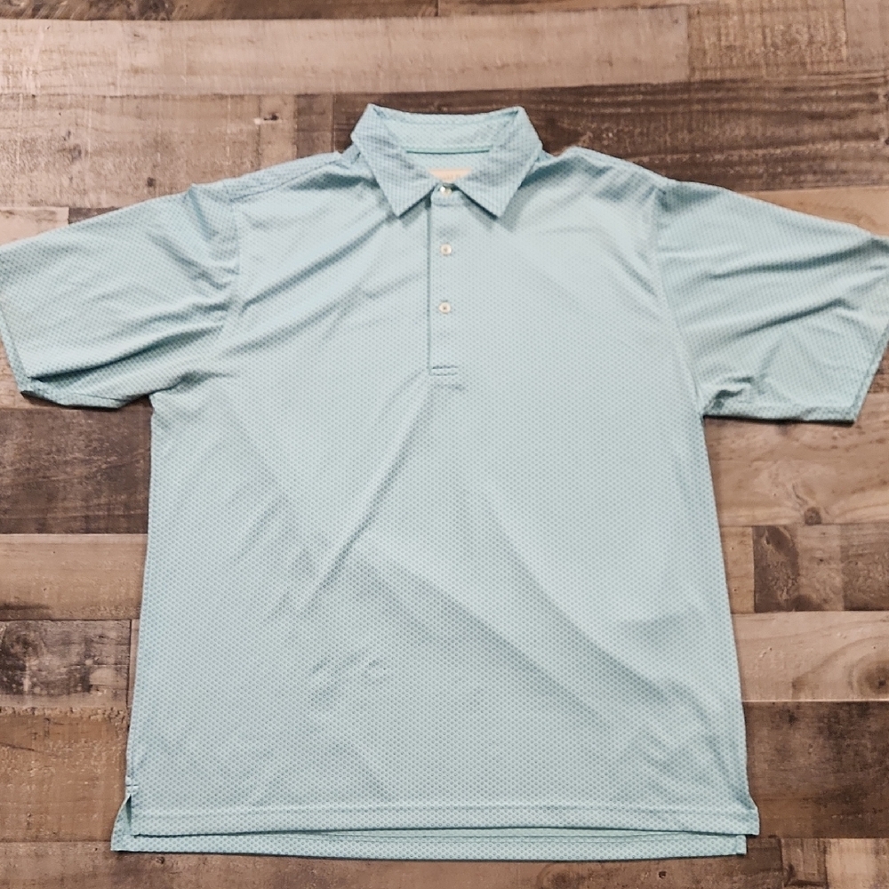 Donald Ross Polo Shirt Classic Collar Mens Large Mint Blue Geometric‎ Circles